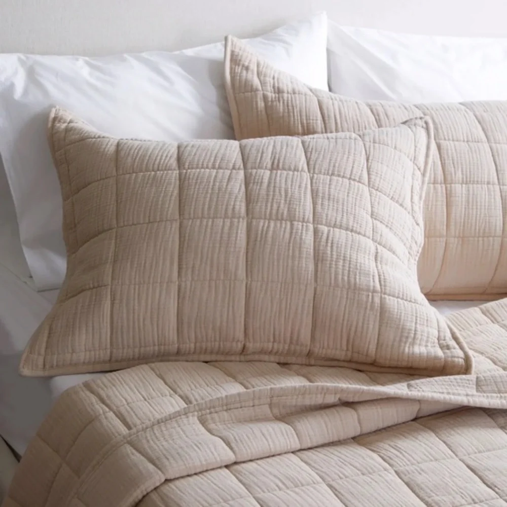 NWOT Quince Organic Airy Gauze Box Quilt King Sham Set in Dune (Tan)